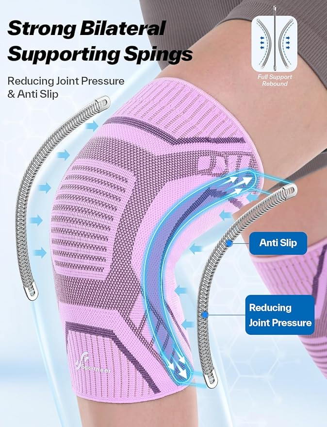 Copper Knee Brace for Men & Women - Knee Compression Sleeve with Side Stabilizers - Knee Support for Running, Hiking, Working, Basketball, Volleyball, Gym, Meniscus Tear, ACL, Arthritis Knee Pain Relief, A Pair (Pink-Purple, X-Large(19"-22"))