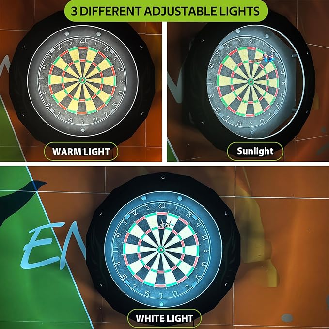 Dartboard Light System LED Best Dart Light, 18-inch Magnetic Dartboard 3 Light Effects, 12 Darts, Professional Dartboards for Adults Easy Installation