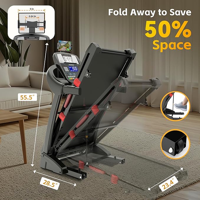 5.0 HP Folding Treadmills for Home with 15% Incline, 400 lbs Capacity Treadmills for Exercising, 0.6-10MPH, APP Control,Shock Absorption, Safe & Quiet