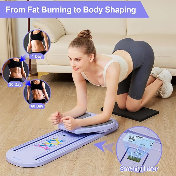 Pilates Board, Pilates Reformer Set, Multifunctional Abdominal Board, Ab Trainer Machine, Portable and Foldable Pilates Reformers Board, Pilates Core Home Workout Equipment for Women (Purple)