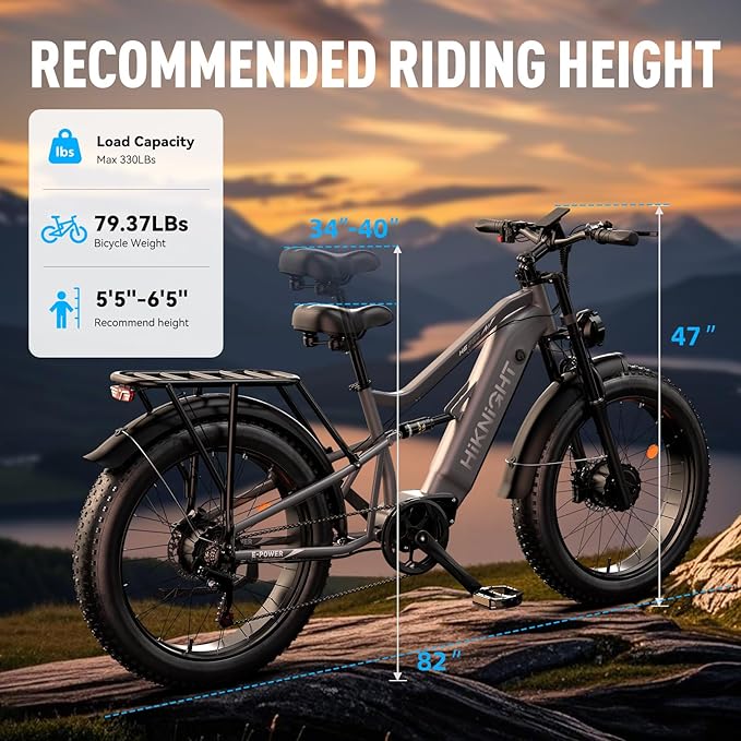 Dual Motor Electric Bike Peak 3000W, 52V 20AH Battery E Bike for Adults 26 Inch Fat Tire Mountain Electric Bicycle 38 MPH, Full Suspension Dual Hydraulic Disc Brake, Up to 90 Miles Range