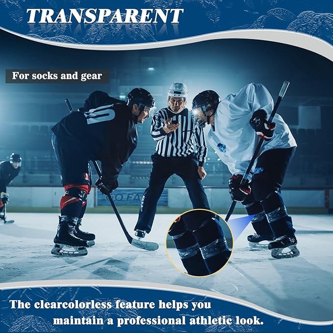 Clear Hockey Tape, Hockey Tape Multipurpose, Clear, 10 Pack - for Socks and Gear, Easy to Stretch and Tear