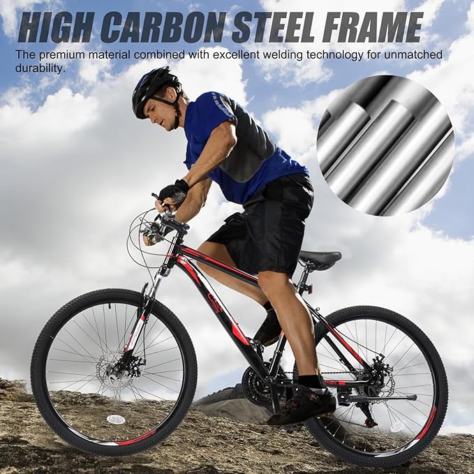 Ktaxon Mountain Bike 24/26/27.5 Inch Men & Women Mountain Bike with 21-Speed Adult Bikes, Double Disc Brake, Suspension Fork and High Carbon Steel Frame