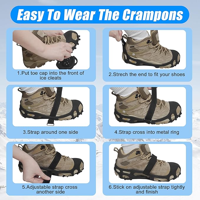 Ice Cleats Snow Walk Traction Cleats Crampon for Walking on Snow and Ice Upgrade 28 Studs Non-Slip Overshoe Rubber Anti Slip Crampons Slip-on Stretch Footwear