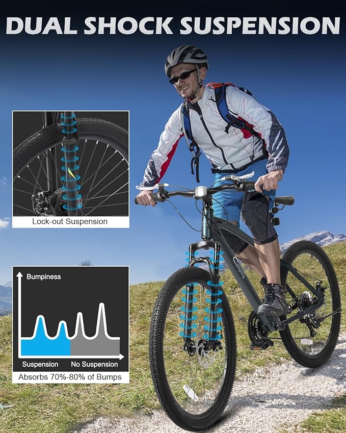 24/26/27.5" Mountain Bike Aluminum Bicycle with Ultralight Aluminum Frame, Powerful Mechanical Dual Disc Brakes, Double Wall Rims and Premium XC Tires, Men & Women Bike with Tool Kit