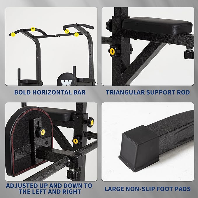 BARWING Pull Up Bar Station, Power Tower, Dip Station with 3D Backrest, Multi-Function Strength Training Stand Rack, Adjustable Height Dip Bar for Home Gym Workout Stand Fitness Exercise Equipment