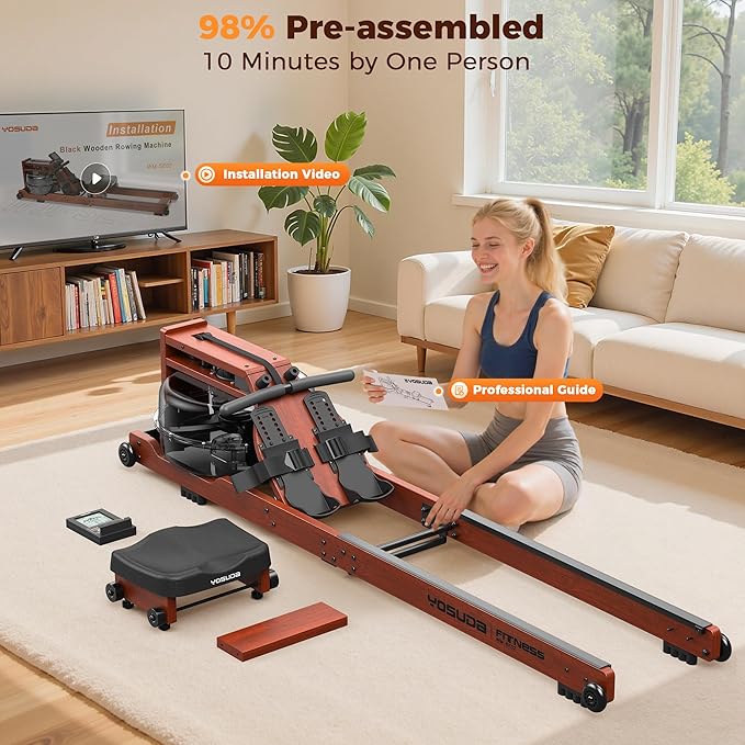 YOSUDA Water Rowing Machines for Home Use- Foldable Rower Machine 400LBS Weight Capacity with Dedicated Monitor & Bluetooth APP, Comfortable Seat