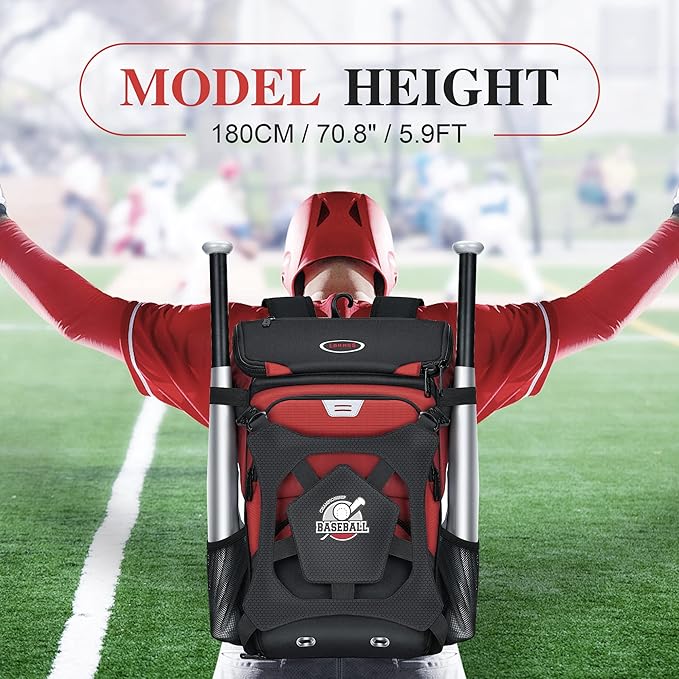 Baseball Backpack for Adult and Youth, Large Capacity Lightweight Softball Bag With Shoe Compartment and Fence Hook for TBall Bat & Equipment, Waterproof for Helmet, Gloves