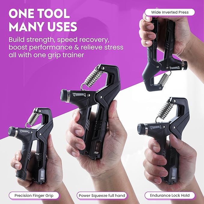 Hand Gripper Strengthener, Adjustable Resistance 22-220Lbs (10-100kg) Forearm Exerciser, Grip Strength Trainer for Muscle Building & Injury Recovery, Aerobic Hands