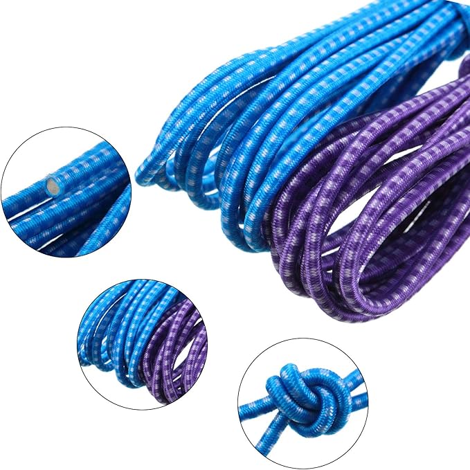 Gejoy 6 Pieces Chinese Jump Rope 157 Inches Stretch Skip Adjustable Chinese Elastic Rope Fitness Jump Game for Outdoor Exercise(Purple, Blue)