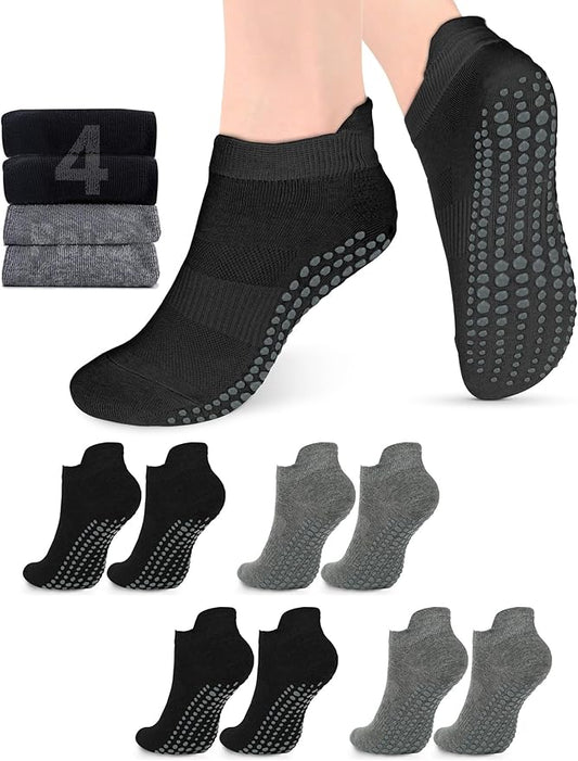 AURUZA Grip Socks for Women Men Pilates Grip Socks Non Slip Yoga Sock with Grips for Barre Barefoot Hospital Grippy Sock