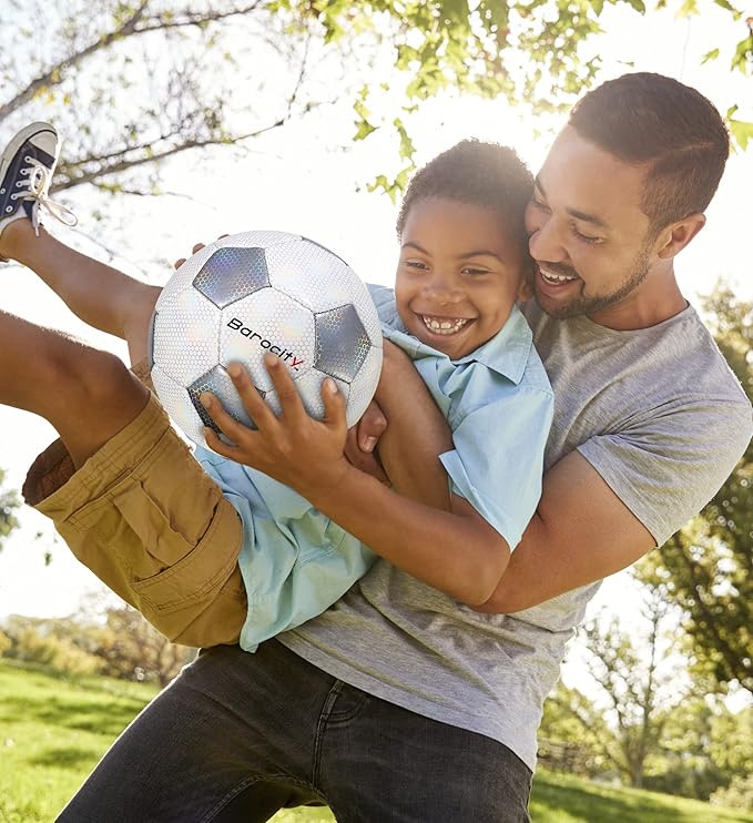Soccer Ball - Premium Boy and Girl Official Match Ball with Cool Reflective Iridescent Rainbow Hex Pattern, Durable, Indoor, Outdoor, Training, Practice, Playtime and Games