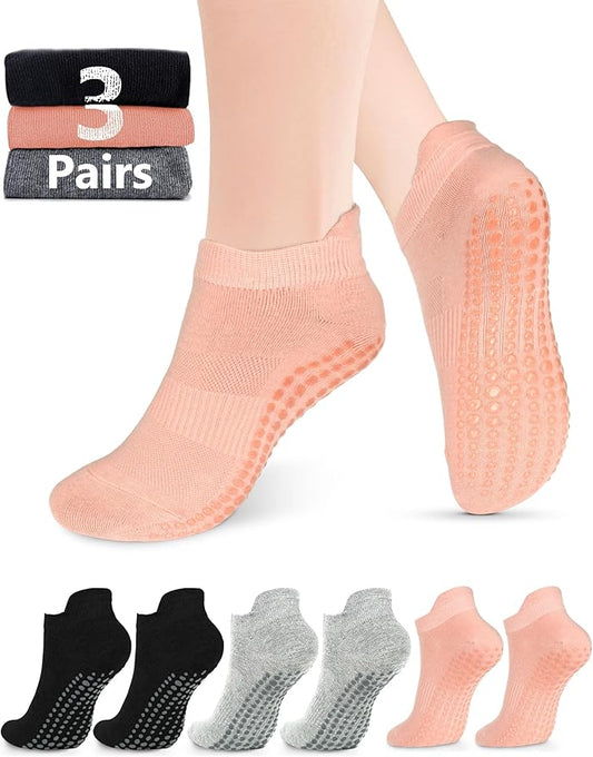 AURUZA Grip Socks for Women Men Pilates Grip Socks Non Slip Yoga Sock with Grips for Barre Barefoot Hospital Grippy Sock