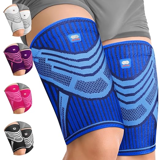 Hamstring Compression Sleeve, Thigh Compression Sleeve for Women and Men, Upper Leg Brace for Groin, Sciatica & Quad Tendonitis, Wrap Support for Recovery, Running, Sports and Workout Blue M