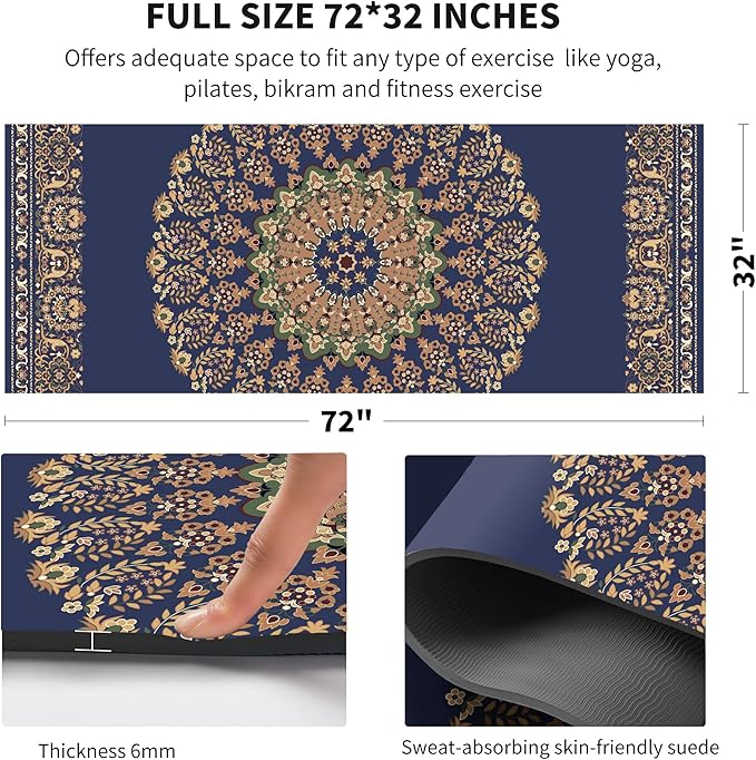 nuveti TPE Large Yoga Mat Non-Slip Exercise Fitness Mat with Carry Bag Extra Wide Yoga Mats for Women 72"x32" Extra Thick 6mm for Home, Pilates and Floor Exercises Workout Mats