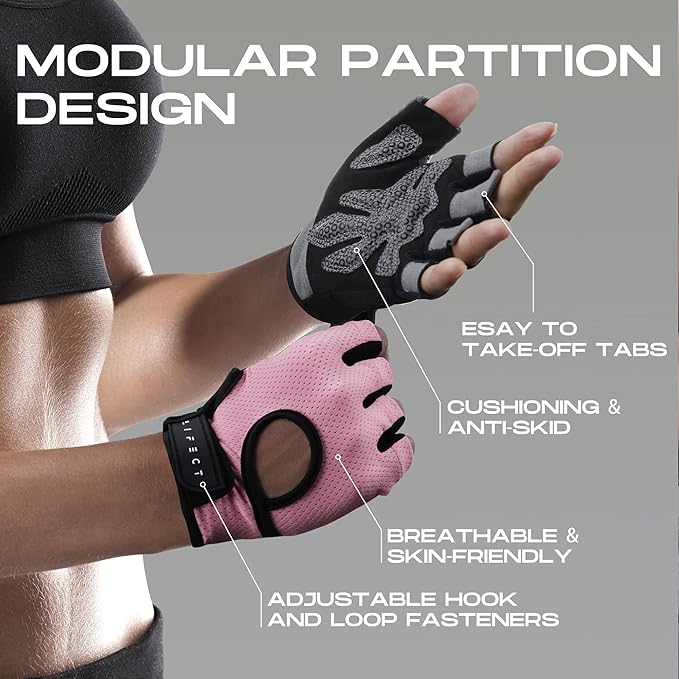 LIFECT Essential Breathable Workout Gloves, Weight Lifting Fingerless Gym Exercise Gloves with Curved Open Back, for Powerlifting, Women and Men