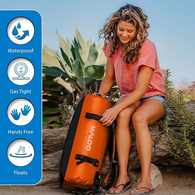 Malo'o Airtight Waterproof Adventure Duffle - Ideal for Kayaking, Camping, Beach, Fishing, Boating, Hiking - Water-Tight Zipper