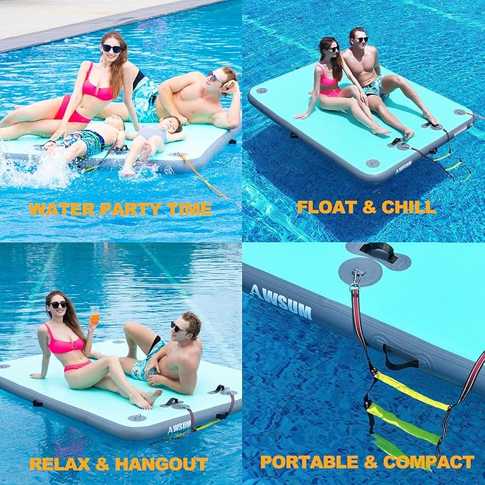 AWSUM Inflatable Floating Dock Air Dock Platform, 6ft/8ft Non-Slip Inflatable Water Mat Floating Island Raft for Lake Pool Beach Ocean