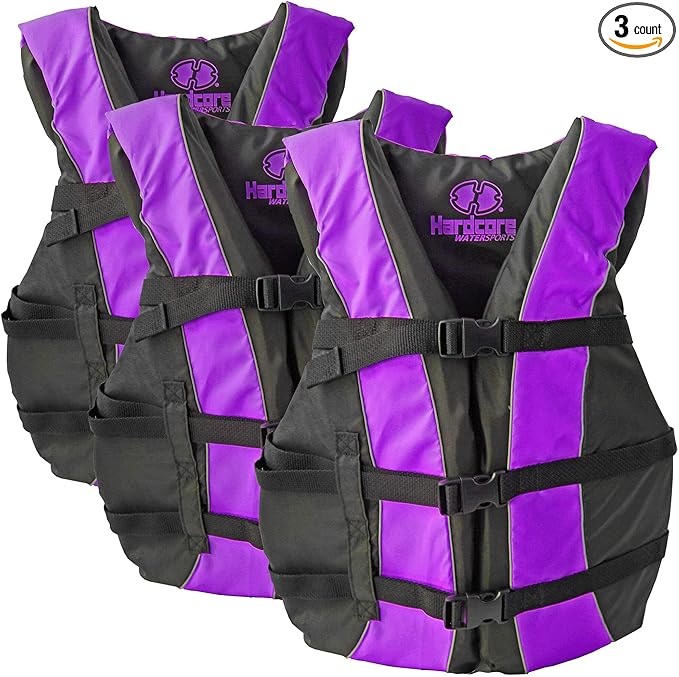 Hardcore Life Jacket 3 Pack Paddle Vest for Adults; Coast Guard Approved Type III PFD Life Vest Flotation Device; Jet ski, Wakeboard, Kayak; Ideal Extra Pontoon Boat Life Jacket