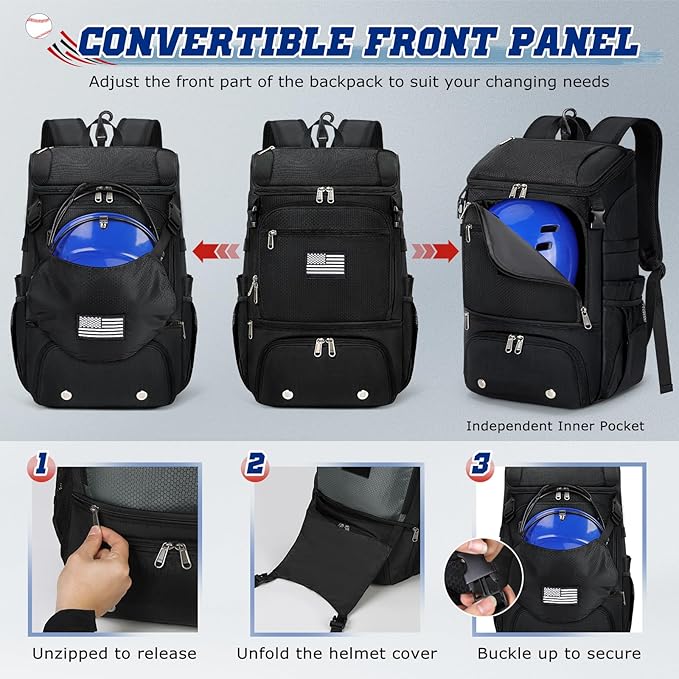 RAINSMORE Baseball Backpack, Lightweight Softball Bag with Shoe Compartment Baseball Bag for Youth & Adult Softball Bat Bag with Fence Hook Helmet Holder Sports Backpack for T-Ball