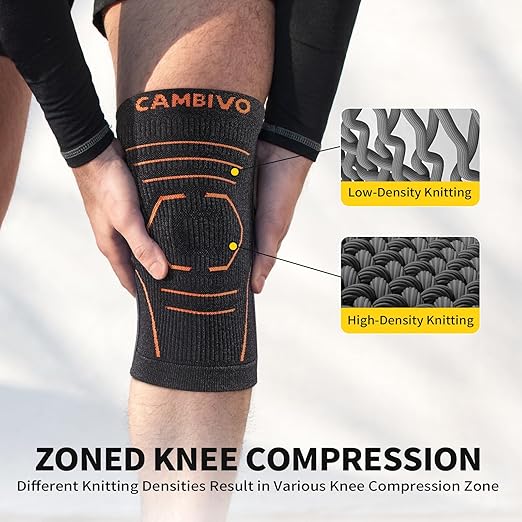 CAMBIVO Knee Brace for Women and Men with Side Stabilizer 2 Pack, Lightweight Knee Compression Sleeves for Knee Pain Relief, Knee Sleeves for Running, Workout and Daily Activities (Dark Gray, Large)