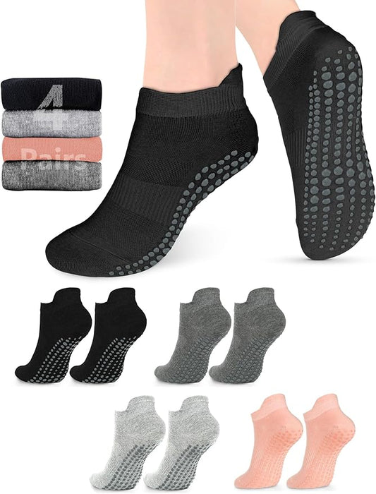 AURUZA Grip Socks for Women Men Pilates Grip Socks Non Slip Yoga Sock with Grips for Barre Barefoot Hospital Grippy Sock
