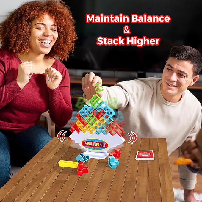 FAVANTIME 32pcs Stacking Game Tetra Balance Tower Stacking Blocks Board Games for 1-4 Players Family Games for Kids, Adults, Party, Travel Team Building Blocks Toys