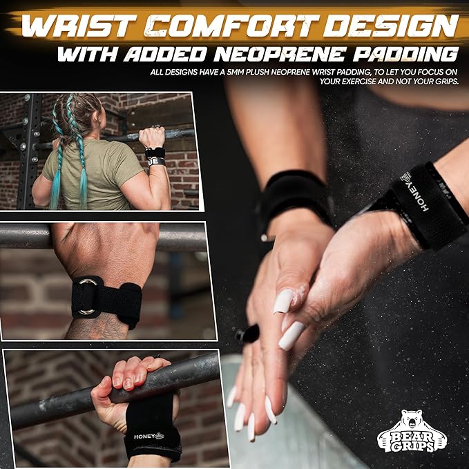 Bear Grips Two Hole Hand Grips, Three Hole Pull Up Grips, No Hole Wrist Grips, WOD Grips for Men and Women. Carbon Fiber Hands Grips, Titanium Hand Grips for Weight Lifting, Speed Pull Up Gloves Grip