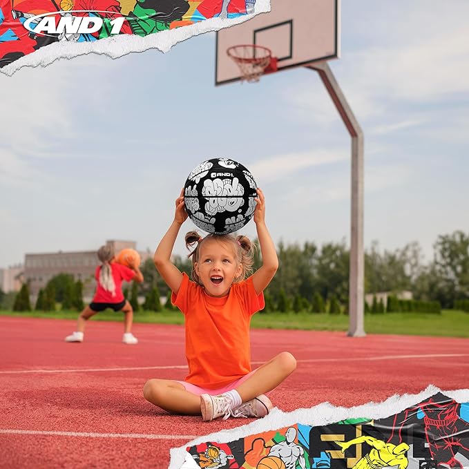 AND1 Toss Up Basketball : Youth Sized Rubber Streetball for Indoor and Outdoor Use, Deep Channel Construction and Durability, Includes 10” Pump