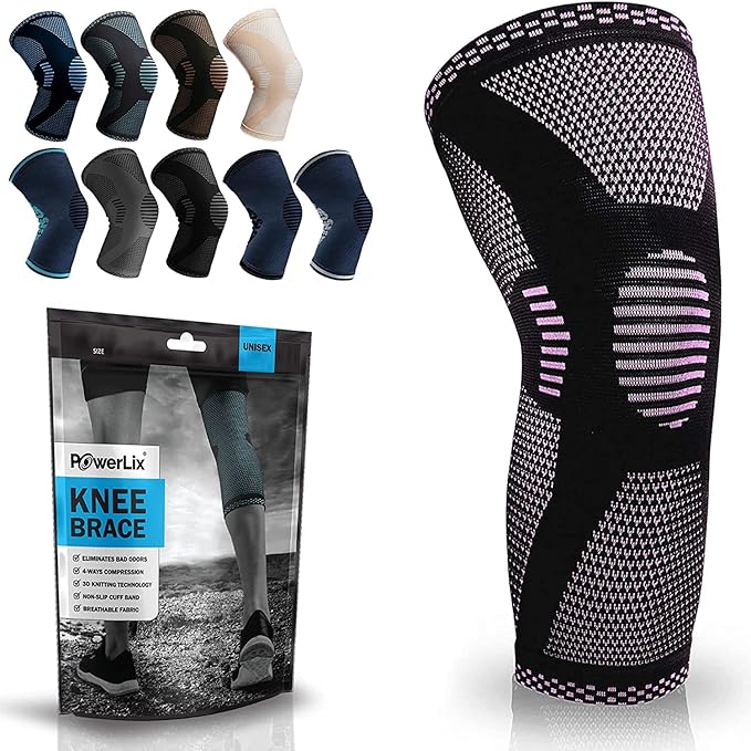 POWERLIX Compression Knee Sleeve - Best Knee Brace for Men & Women – Knee Support for Running, Crossfit, Basketball, Weightlifting, Gym, Workout, Sports - FOR BEST FIT CHECK SIZING CHART