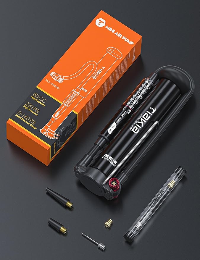 Tiakia Bike Pump with Gauge, High Pressure Bicycle Pump High Volume Portable Hand Air Pump Fit Presta, Schrader Valves Aluminum Bike Tire Pump for Mountain Road Bike, Strollers, Balls