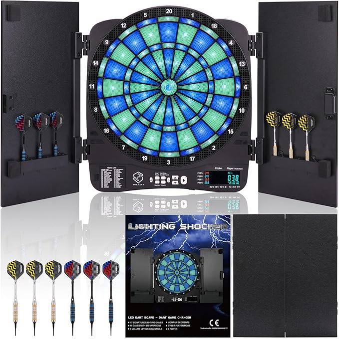 Turnart Electronic Dart Board,13 inch Illuminated Segments Light Based Games Electric Dartboard for Adults Tested Tough Segment for Enhanced Durability Professional with Scoring