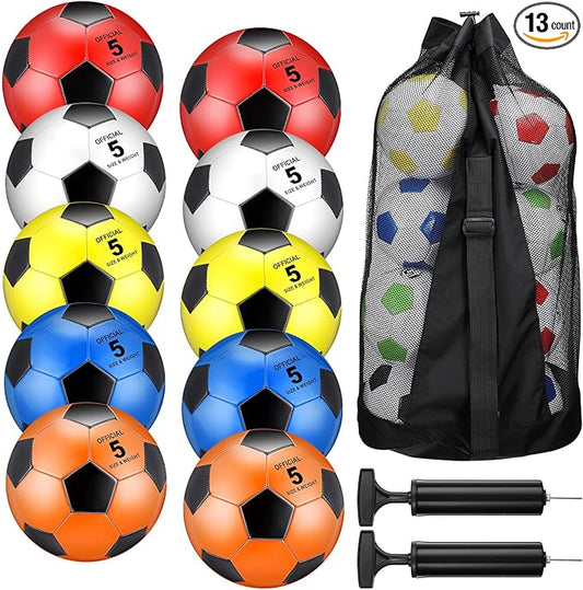 Libima 13 Pcs Soccer Ball Bulk 10 Pcs Official Soccer Ball with 2 Pump and Carry Bag Indoor Outdoor Training Game Sport Gift for Youth Adult Back to School