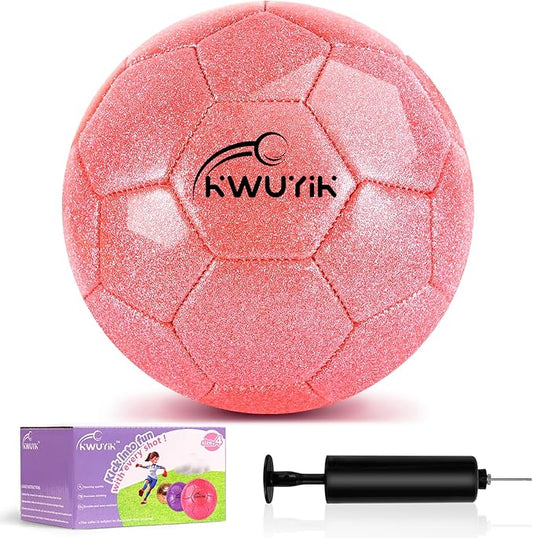 Size 3 4 5 Glitter Pink Gold Purple Soccer Ball Set with Pump Toddler Soccer Ball for Kids Aged 3-6 6-8 8-12 Outdoor Training Ball Youth Practice for Teens Children Boys Girls