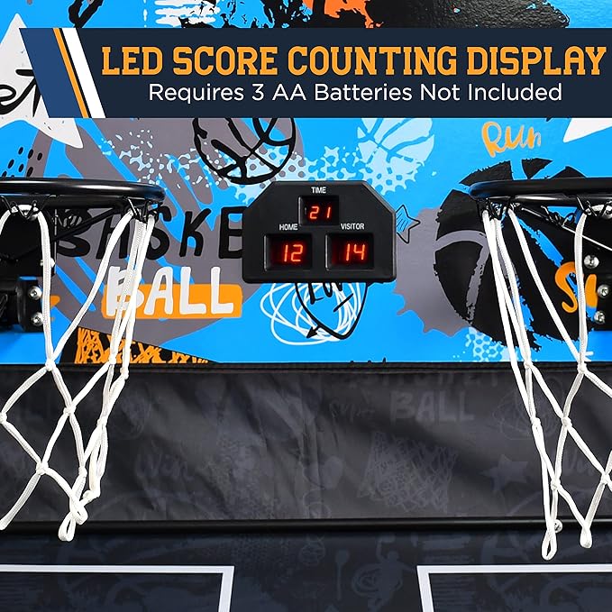SereneLife Dual Hoop Basketball Shootout Indoor Home Arcade Room Game with Electronic LED Double Basketball Shot Scoreboard & Play Timer, Fold-up Court Shooting Sports for Kids&Adults Player