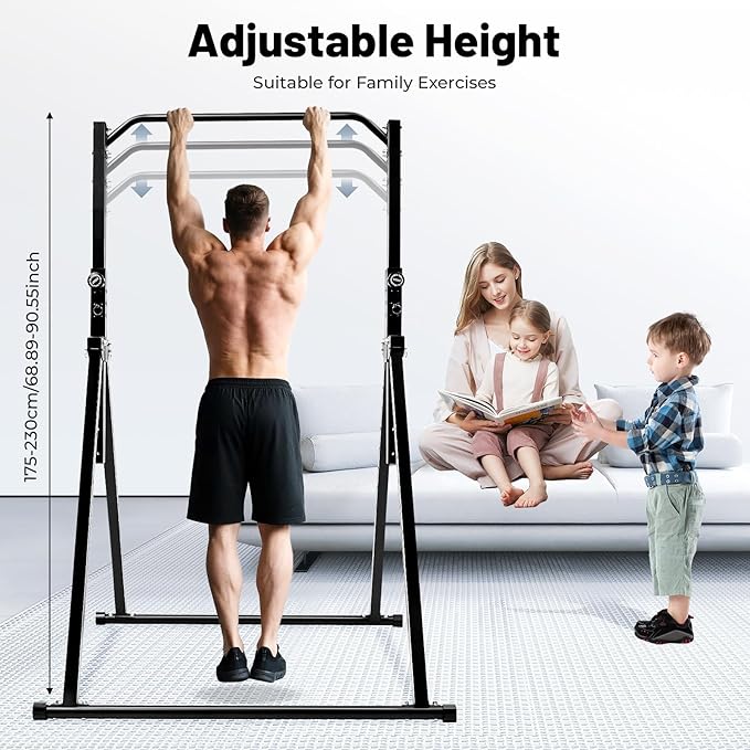 Triangular Pull Up Station, Carbon Steel Pull Up Bar for Home Gym Strength Training Equipment, 440.92 lbs 4.36 * 3.81 ft Adjustable Height Home Pull Up Bar (Free Standing)