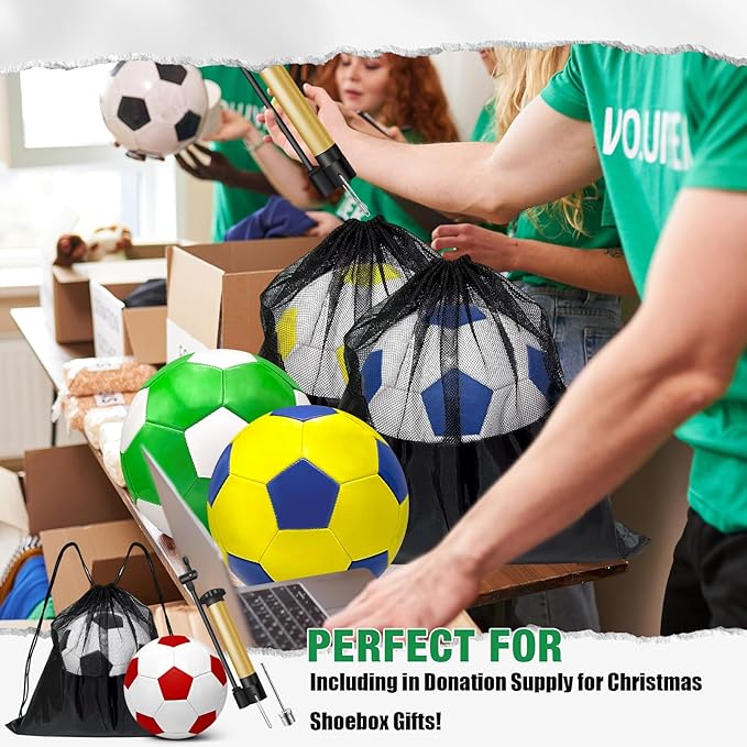 6 Pack Operation Deflated Christmas Soccer Ball with Pump for Child,Items Bulk Deals Soccer Balls,Classic Soccer Balls with Mesh Sport Bag Pump Needle for Shoebox Gift Fillers Charity Donations
