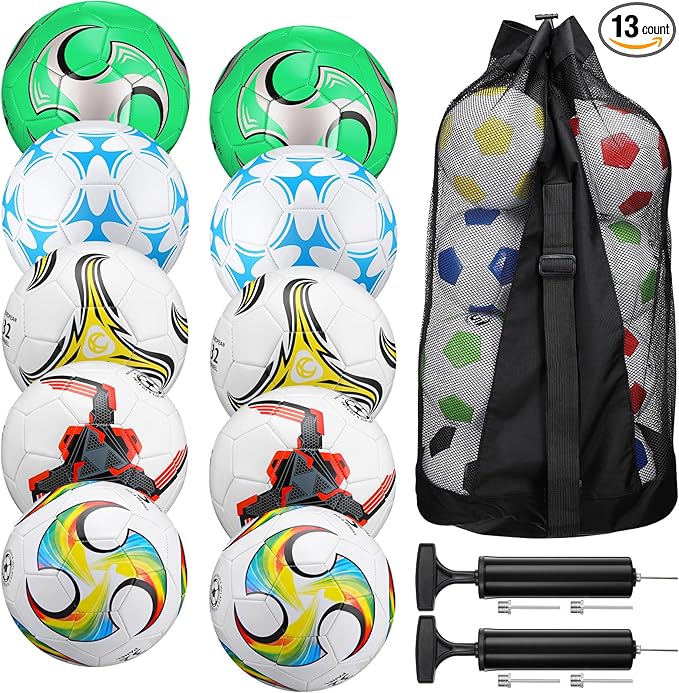 Libima 13 Pcs Soccer Ball Bulk 10 Pcs Official Soccer Ball with 2 Pump and Carry Bag Indoor Outdoor Training Game Sport Gift for Youth Adult Back to School