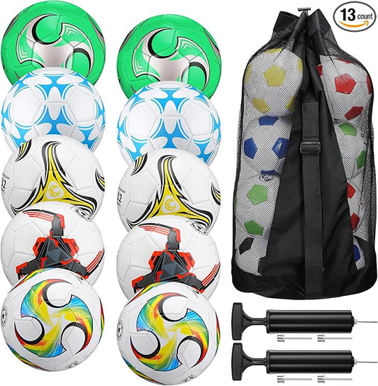 Libima 13 Pcs Soccer Ball Bulk 10 Pcs Official Soccer Ball with 2 Pump and Carry Bag Indoor Outdoor Training Game Sport Gift for Youth Adult Back to School