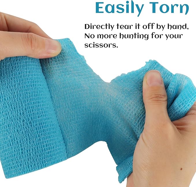 6 Rolls Elastic Self Adhesive Bandage Wrap 4 Inch, Breathable Non Woven Cohesive Bandage, Vet Wrap for Dogs, Ankle Sprains Swelling Medical First Aid Tape, Sports Athletic Tape Blue