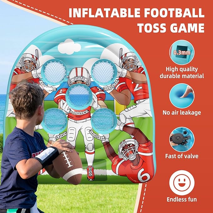 6Ft Football Target Toss Game - Inflatable Football Throwing Target Toy for Kids - Carnival Party Games