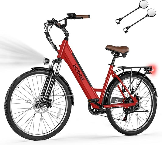Cores Electric Bike for Adults, 26" Electric Commuter Bike with 1200W Peak Motor, 28MPH 70 Miles Max, 48V 576Wh Removable Battery, 7-Speed City Cruiser Mountain E Bike for Commuting
