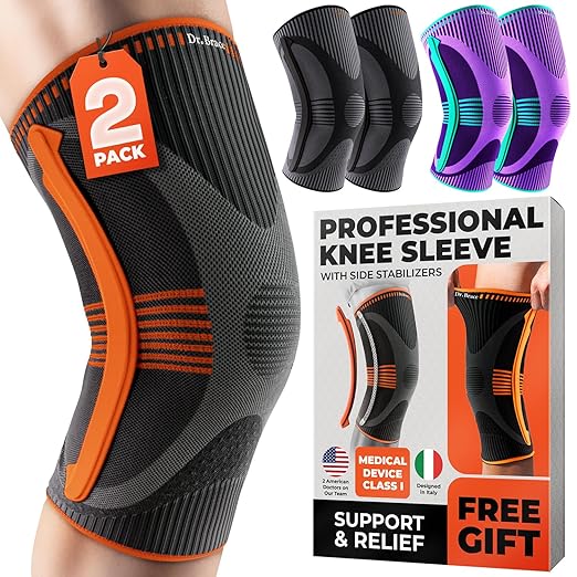 DR. BRACE ELITE Knee Brace with Size Stabilizer (2 Pack) Knee Brace for Women & Men, Workout, Sports, Daily Knee Compression Sleeve for Maximum Knee Pain Support & Fast Recovery (Mars, Medium)