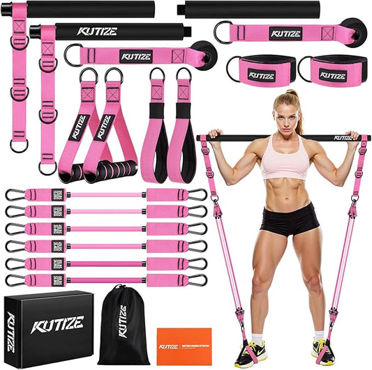 Pilates Bar Kit with Resistance Bands, Heavy Duty Pilates Equipment for Men, Strength Training Bar for Legs, Hip, Back, Arm, Abs, Chest, Shoulders, Portable Home Gym Full Body Workout Equipment