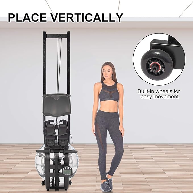 Water Rowing Machine Adjustable Water Resistance Rower with Digital Monitor Home Gyms Training Fitness Equipment(Solid Wood/Steel Frame)