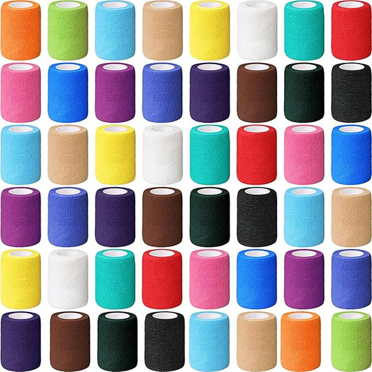 Treela 64 Pack 3" x 5 Yards Self Adhesive Cohesive Bandage Wraps, Elastic Breathable Athletic Tape, Flexible Self Adherent Bandage Rolls for Wrist, Ankle, Fingers, Sports & Pets (Multicolor)