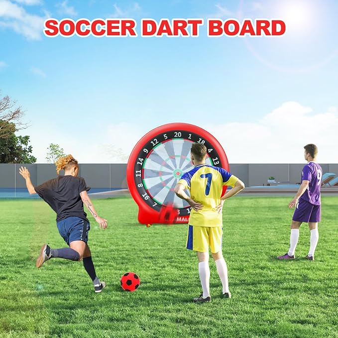 Giant Dart Board Inflatable with Pump, Outdoor and Indoor Soccer Sport Kick Dartboard for Kids and Adults, Waterproof Darts Board Yard Game with 20 Golf Balls, 4 Sticky Balls, 2 Soccers