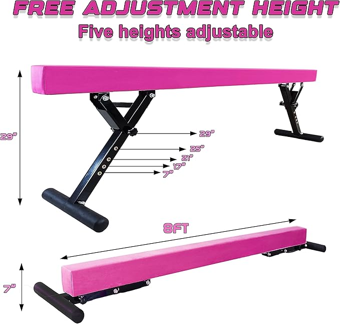 Adjustable Balance Beam Gymnastics Beam 8 FT Adjustable Height Beams for Kids, High and Low Floor Beams,Gymnastics Equipment for Kids Adults Training at Home and Gym Center