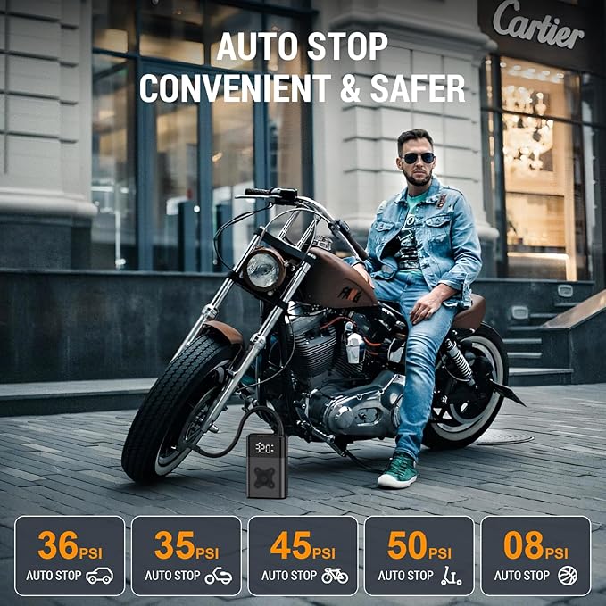 Tire Inflator Portable Air Compressor, 150 PSI Air Pump for Car, Electric Bike Pump with Digital Tire Pressure Gauge, Portable Tire Inflator for Compact Car, Electric Motorcycle, Bike (Black)