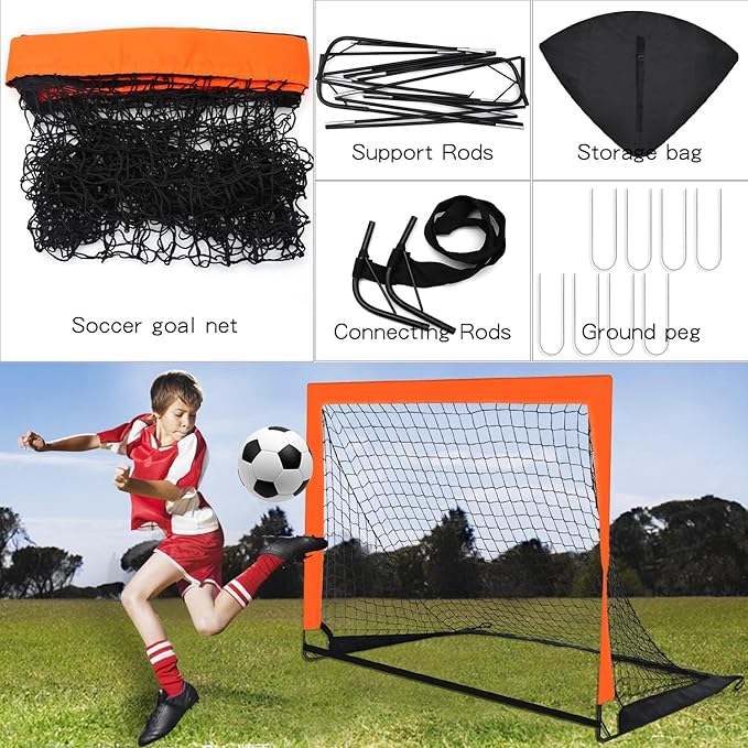 2 Pack 4’ x 3’ Size Orange Portable Kid Soccer Goals for Backyard, Soccer Training Equipment, Outdoor Sports Play, Youth Games